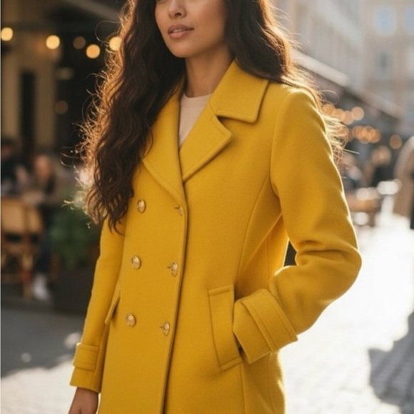 J. Crew Stadium Cloth Nello Gorilla Yellow Majesty Wool Pea Coat - Picture 5 of 8